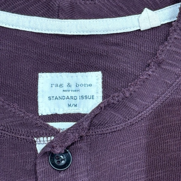 Rag & Bone Sz M Men's Burgundy T-shirt Henley Short sleeve Classic Preppy - Picture 3 of 5